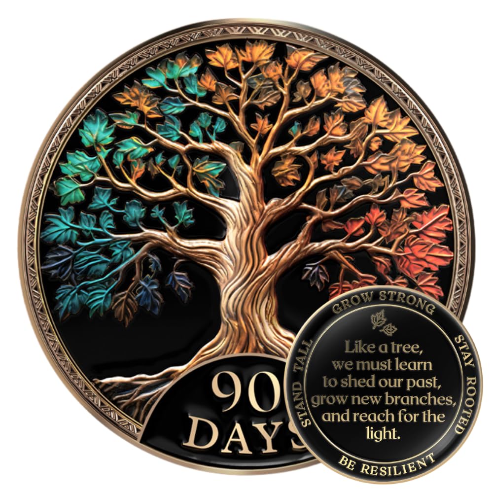 MilestoneMint 90 Days Sobriety Coin Tree of Life Gift Set | Anniversary Sobriety Gifts for Men &amp; Women | AA Coins and Medallions with Token Capsule, Stand &amp; Card | 3D Texture, Recovery AA Chips
