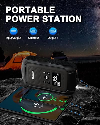 Miniatura 6 de Arrancador de salto de 7000 A con compresor de aire (todo gasolina10.0L diesel), paquete de arranque de 12 V con inflador automático de neumáticos