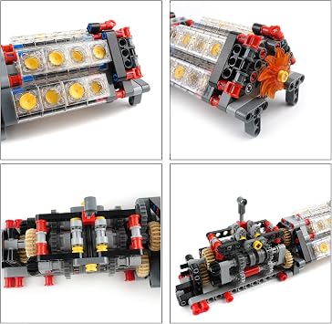 Building Blocks 6 Speed Gearbox with V16 Engine Model for MOC Power Functions