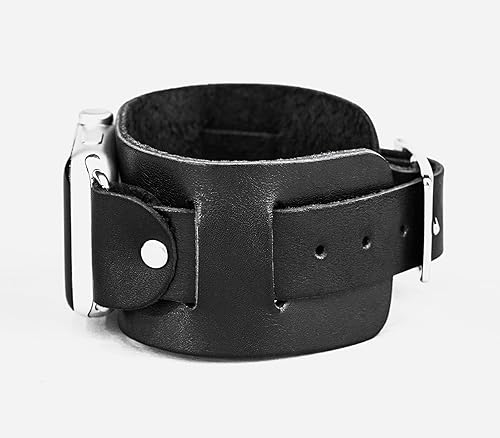 Miniatura 6 de wide Leather cuff band compatible with Apple watch 38mm 40mm 41mm 42mm 44mm 45mm 46mm 49mm, Handmade UA 1240