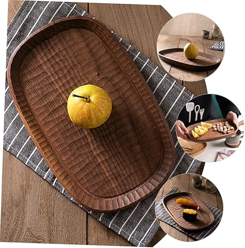 Miniatura 7 de Mobestech Bandeja de frutas de madera de nogal, placa de madera decorativa, fácil de combinar con decoración de cocina, bandeja para servir embutidos