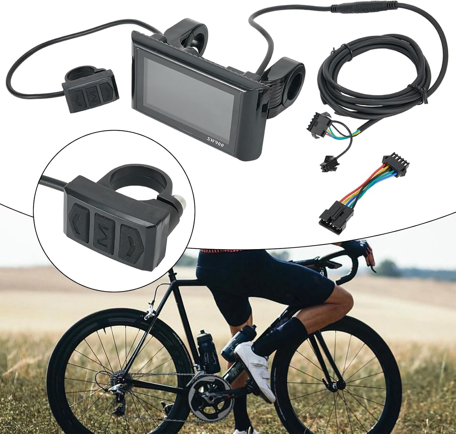 Electric Bike LCD Display, Speedometer and Odometer Cycle Bike Computer with Waterproof Connector for Electric Bike(6pin)