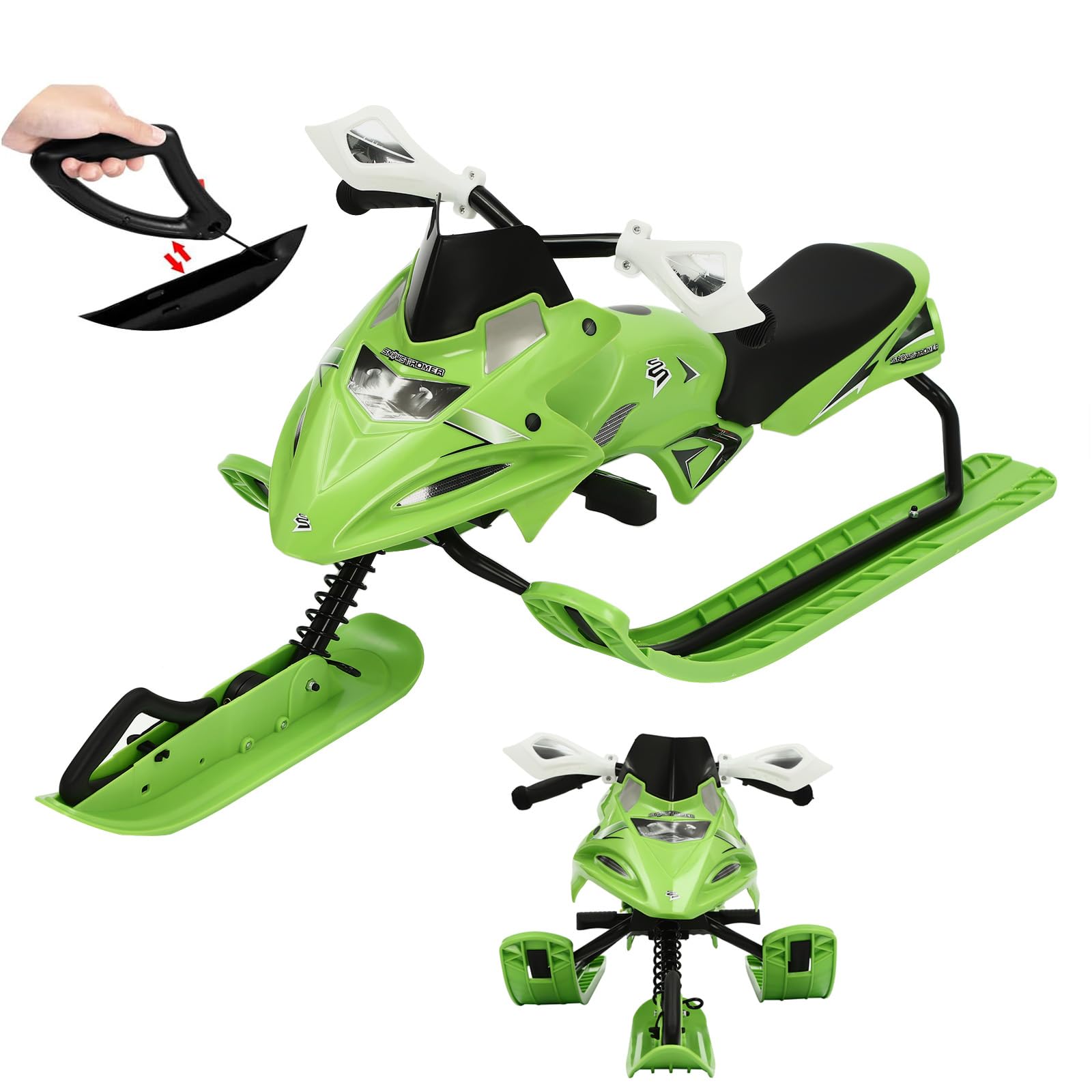 Luge Traîneaux pour Enfants, Luge Directionnelle Snowscoot avec Freins, Luge Bob Snowracer avec Corde de Remorquage Auto-rétractable, Coussin réglable