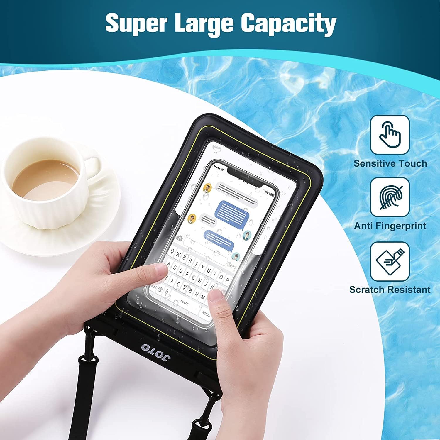 JOTO [IP68 Floatable Large Floating Waterproof Phone Pouch Up to 10", Underwater Phone Case Cellphone Dry Bag for iPhone 17 16 15 14 13 12 11 Pro Max Xs Max XR X 8 7 Plus SE/Galaxy S24 S23 S22 -Black