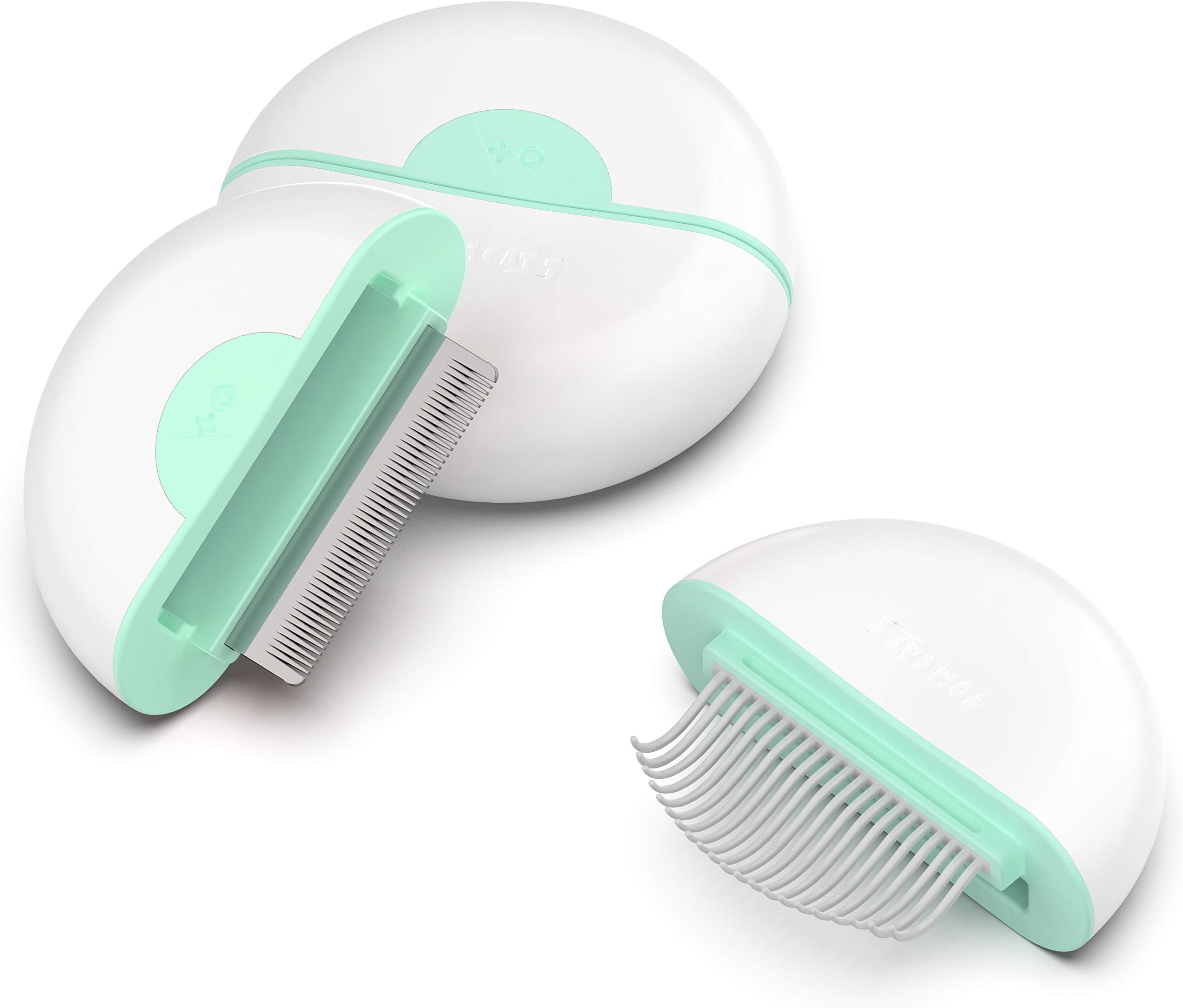 PAKEWAY Cat Dog Hair Deshedding Comb, Gemini 2 in 1Deshedding Brush & Massage Comb for Short Hair Cat, Effectively Reduces Shedding by Up to 95% Hair and Prevent Tying Knots (Long Aqua Green)