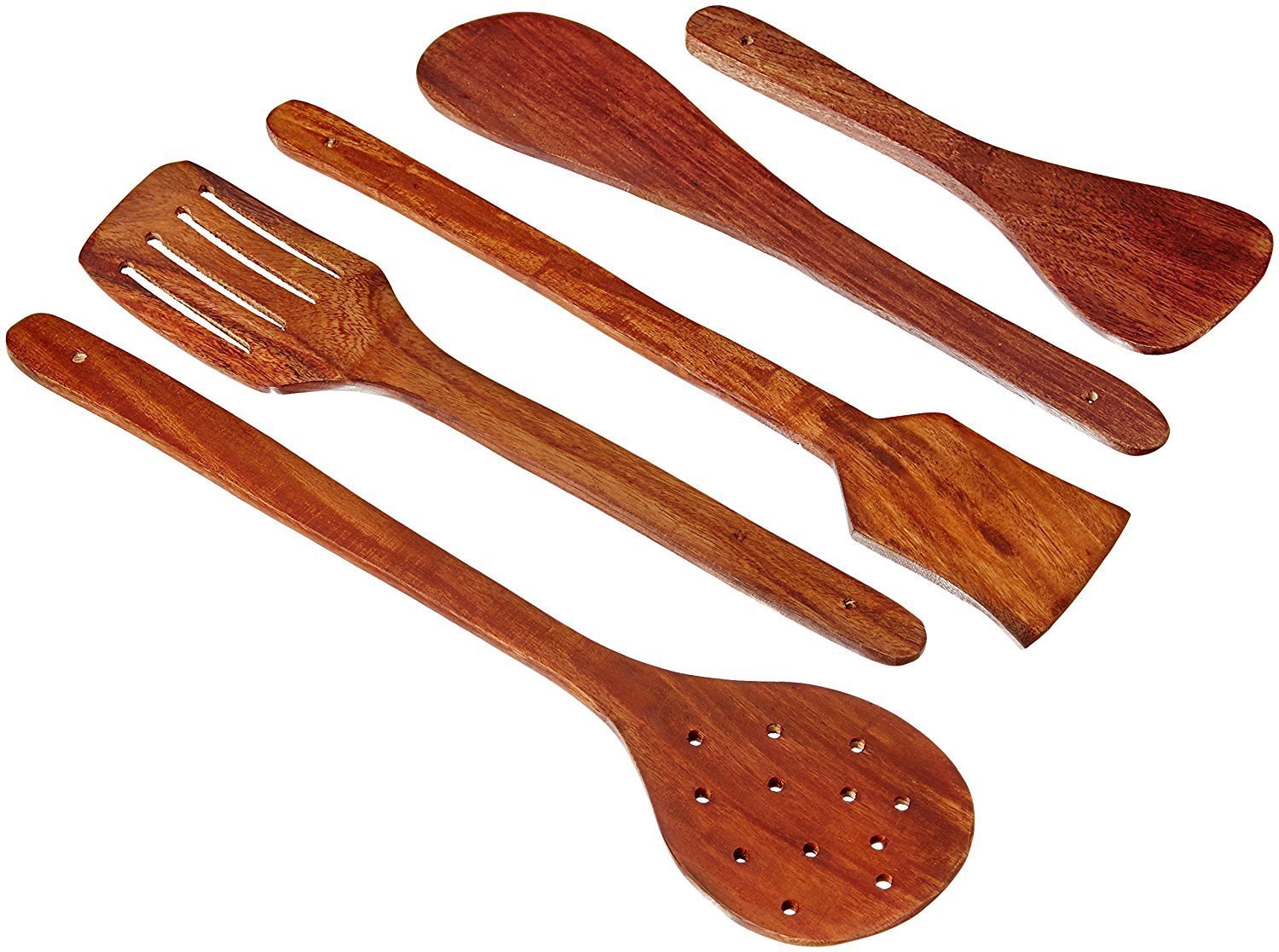 CRAFTKINGS Handmade handicrafted Wooden Serving and Cooking Spoons Kitchen Utensils Set of 5 -Brown