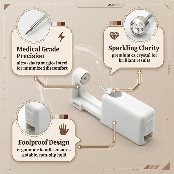 JYXNU 6 Pièces Pistolet Piercing Oreille Jetable, Kit pistolet à piercing nez, Perceur D'oreille Kit Percage Acier Inoxydable Stérile, Perce Oreille Sans Douleur et Auto-Perçant, Guérison Rapide - 4