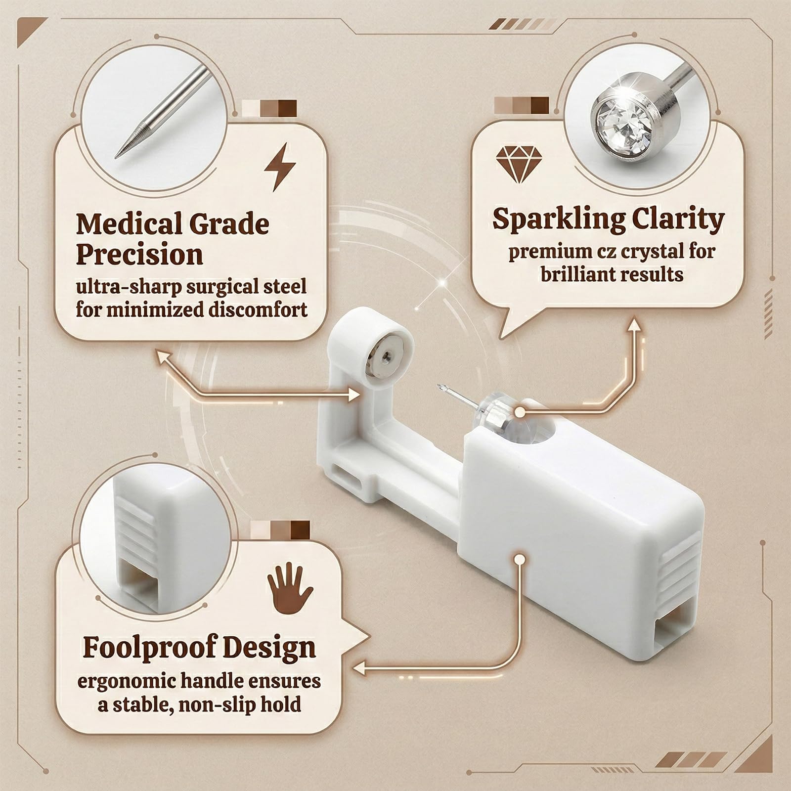 6Piezas Pistola para Perforar Oídos, Pistolas Desechables para Perforar Orejas, Desechables Herramienta Autoperforante Indolora con Pendientes de Acero Inoxidable, Seguro y Estéril, para unisexo