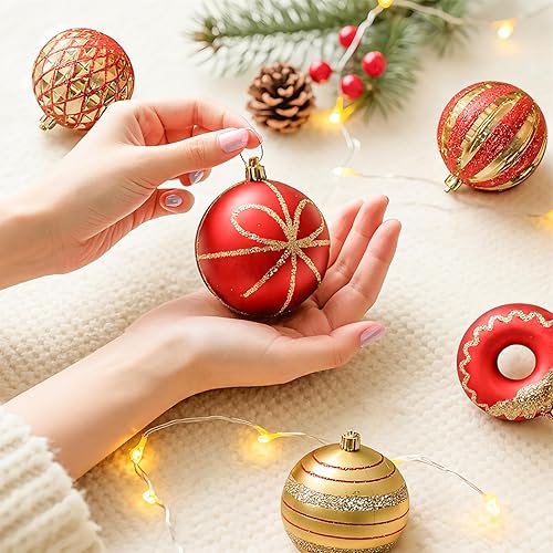 Miniatura 6 de SHareconn Juego de 70 adornos clásicos de bolas de Navidad 2025, bolas de plástico inastillables, cinta y adorno para árbol de Navidad, vacaciones,