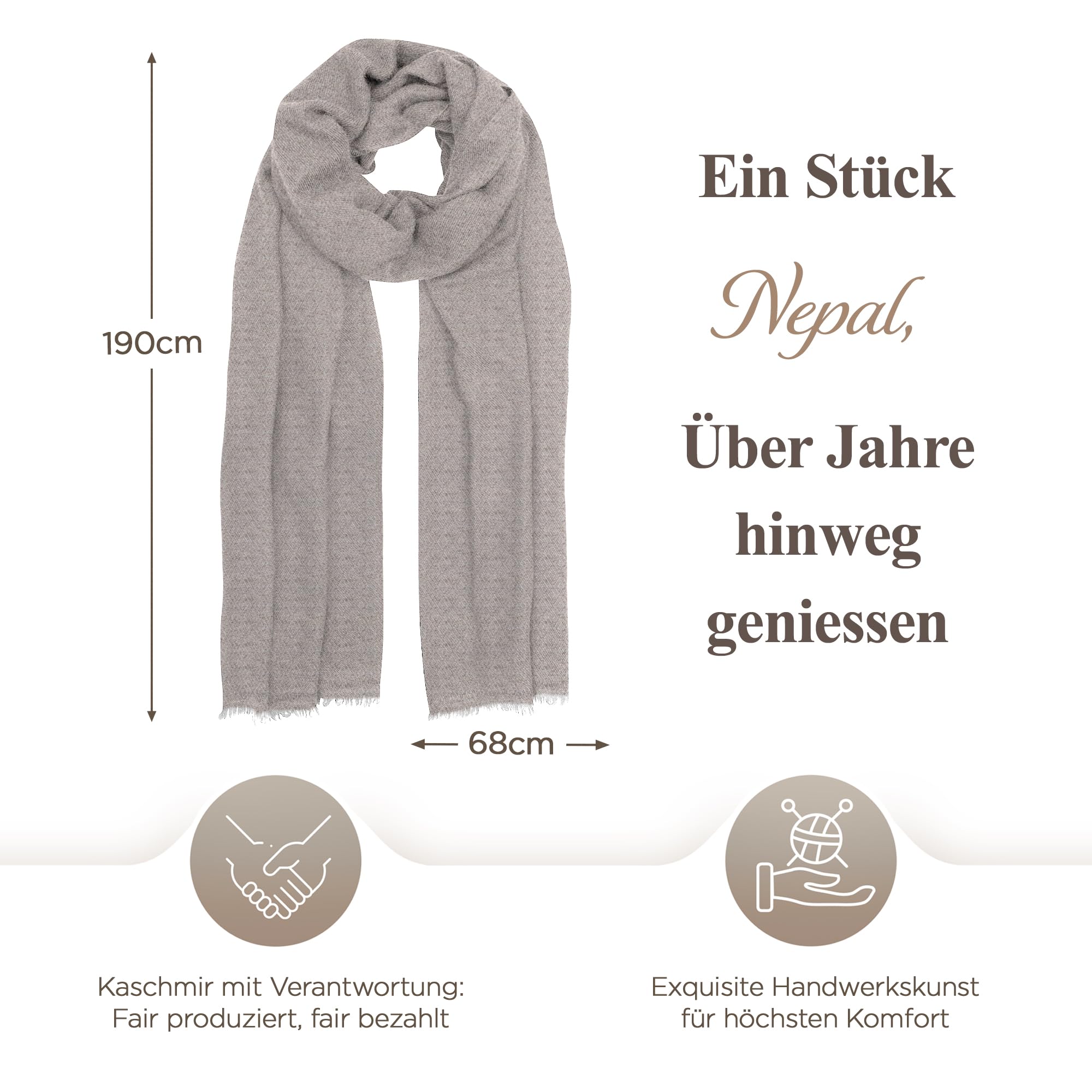 Sommerschal Damen aus 100% Kaschmir – Handgewebter Kaschmirschal mit Karomuster – Leichtes Halstuch, Stola & Tuch für Frühling & Sommer – Unisex, Hergestellt in Nepal (68x190 cm)