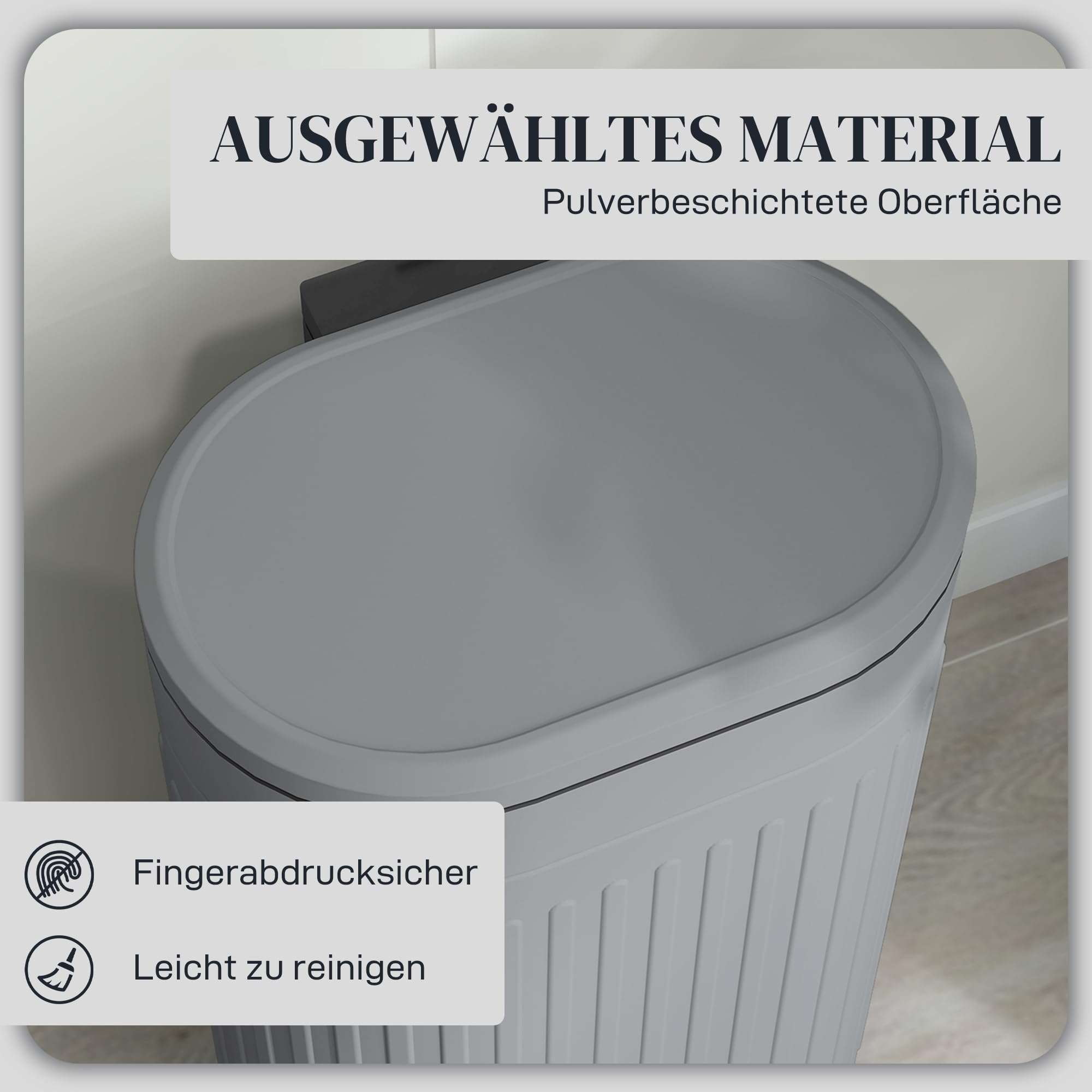 HOMCOM Cestino pedale 30L, antimpronte, coperchio soft-close, grigio