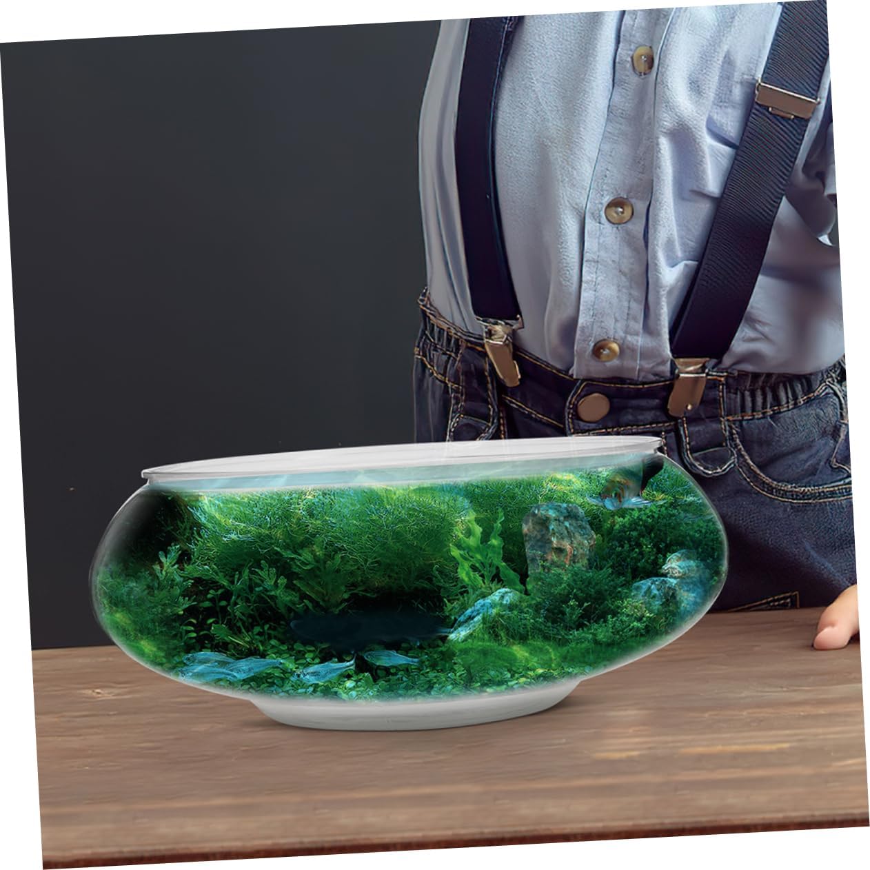 2pcs Transparent Desktop Fish Tank Unbreakable Round Goldfish Breeding Bowl Easy to Clean Aquarium for Home Decor for Office and Small Spaces Capacity
