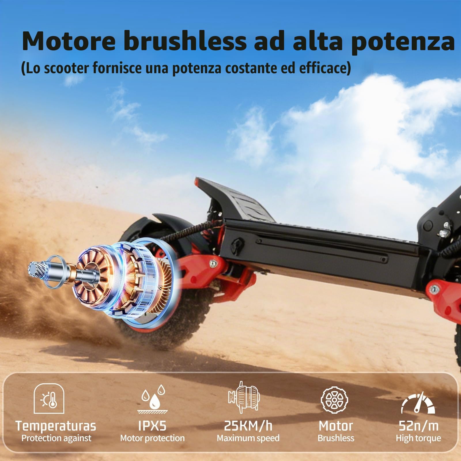 Monopattino Elettrico Adulto Fuoristrada, Ruote 11 Pollici, Autonomia 45-50KM, Doppia Sospensione, Doppio Freno a Disco, Pieghevole, Batteria 48V, Scooter Elettrico per Città e Off-Road