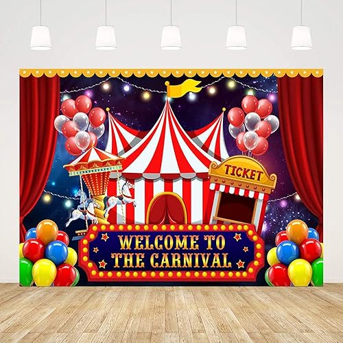 Miniatura 4 de MEHOFOND Telón de fondo de carnaval de circo para fotografía, temática de carnaval, decoraciones de cumpleaños, pancarta de bienvenida al carnaval,
