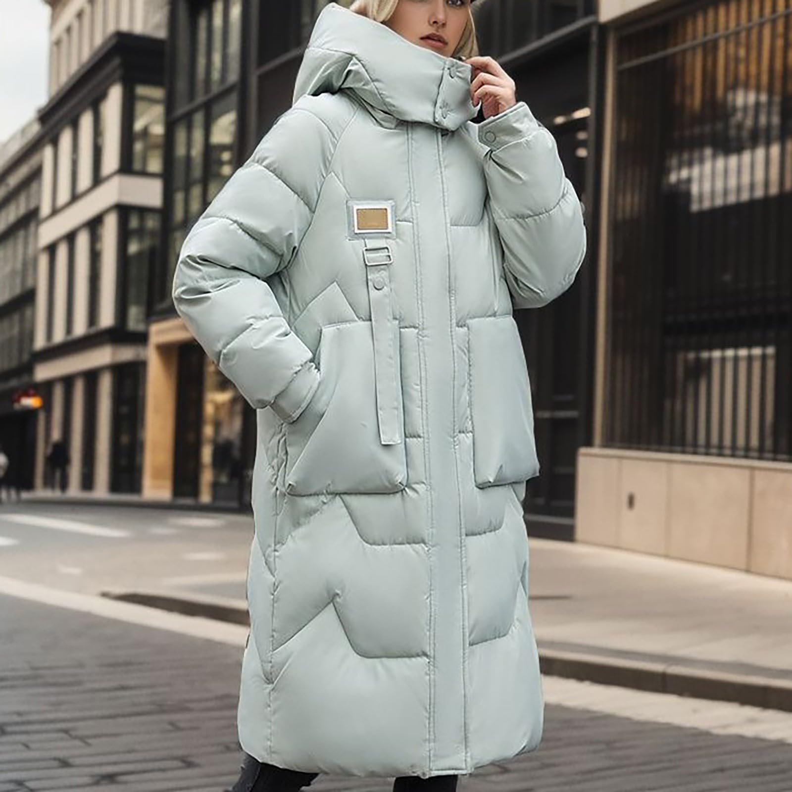 Chaqueta acolchada de plumón para mujer, abrigo acolchado de longitud media, abrigos largos acolchados para mujer con capucha desmontable, abrigo sólido para mujer, abrigo impermeable de manga larga,