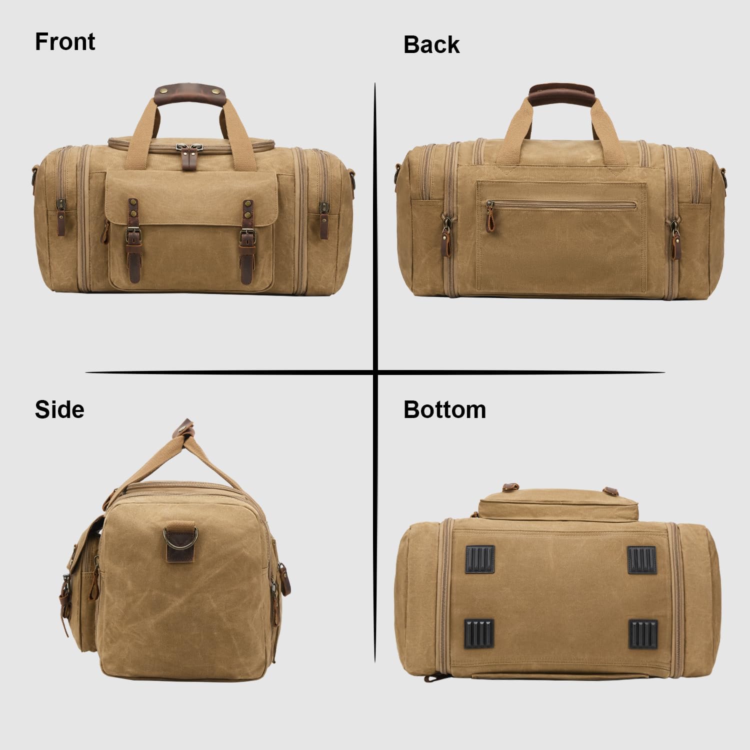 Waxed Canvas Duffel Bag 50L Waterproof Duffle Bag Travel Overnight Weekender Bag - Image 7