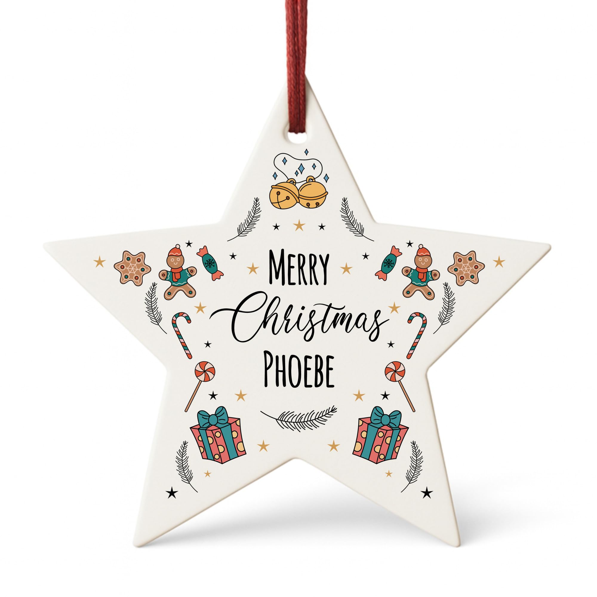 Red Ocean Merry Christmas Bauble For Friend Family Personalised Tree Decoration For Daughter Son Granddaughter Grandson Name Tag Keepsake
