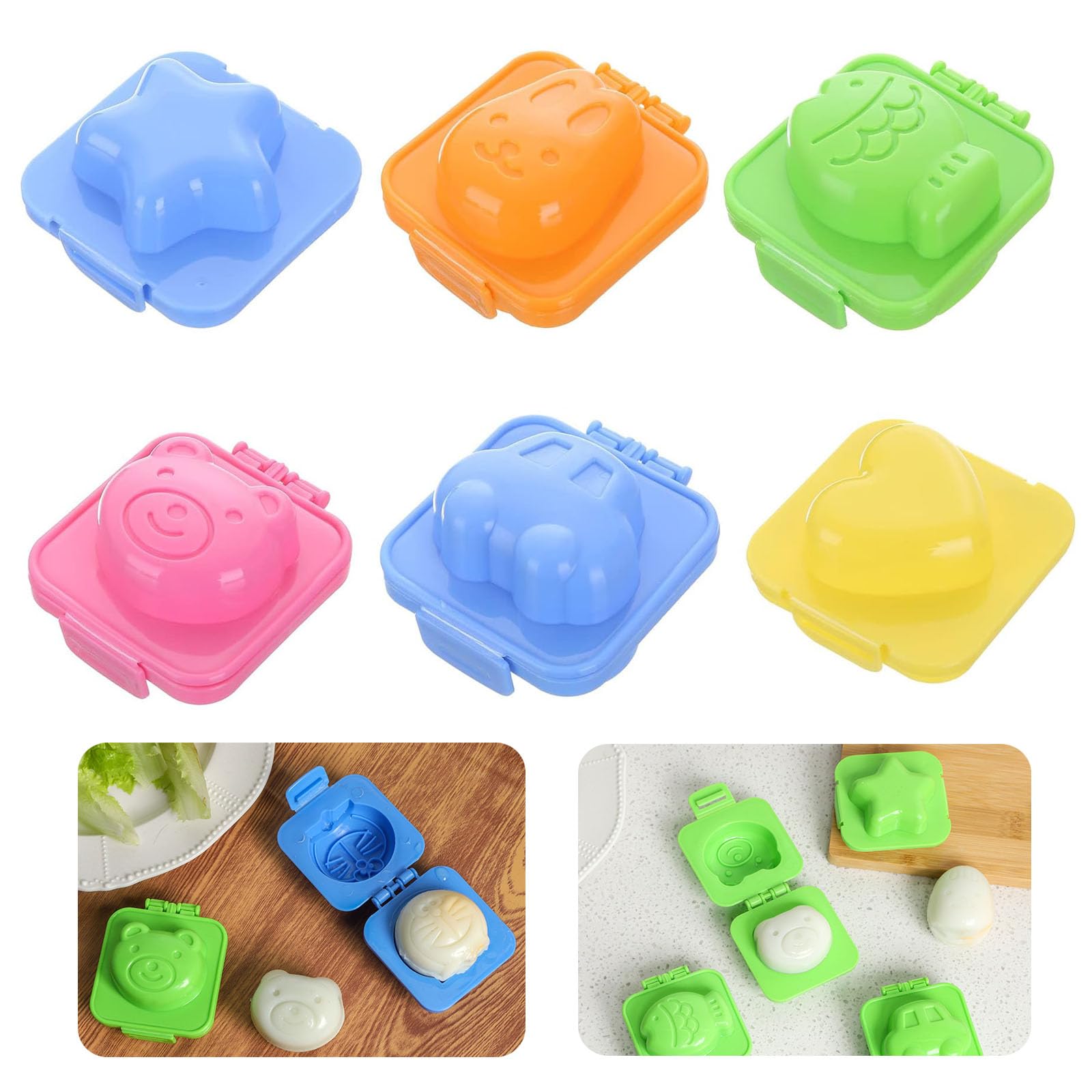 6Pcs Boil Egg Mold Plastic Cute Eggs Mould Kitchen Sushi Rice Eggs Mold Animals Design Egg DIY Mould Gadgets Tool for Home Kitchen Schools