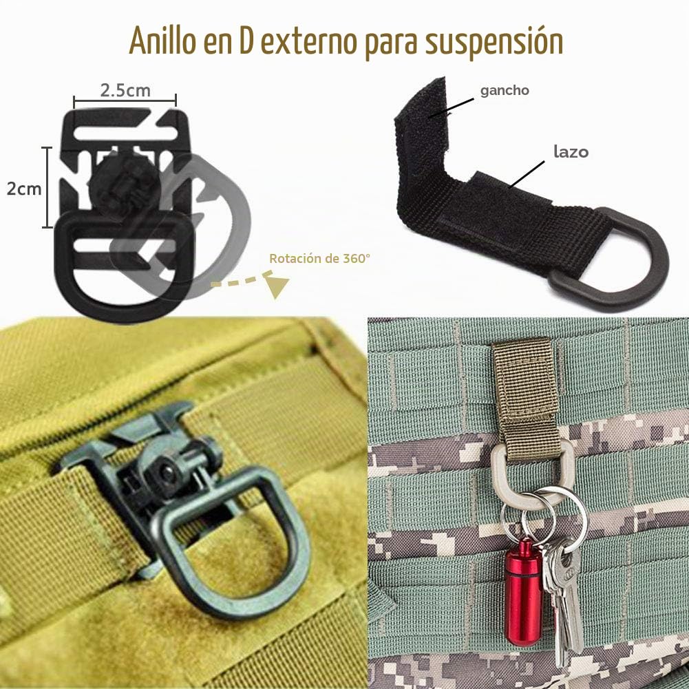 48PCS Tactical Gear Clip Set Accesorios De Correas Molle para Mochila Táctica Bolsa Chaleco Cinturón Soporte Llavero De Nailon, Anillo En D Gancho para Colgar con Bloqueo Botella De Agua Clip (Caqui)
