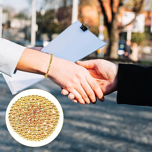 Miniatura 5 de 200 cuentas doradas para la fabricación de joyas, cuentas espaciadoras redondas de metal de 0.197 pulgadas (0.197 in), cuentas pequeñas con agujero