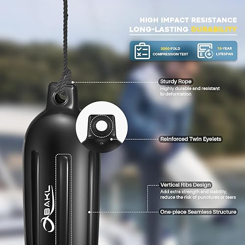 Miniatura 6 de Paquete de 4 guardabarros de barco de 6.5 x 23 pulgadas, con doble ojo, para acoplar, viene con cuerdas y bomba para inflar