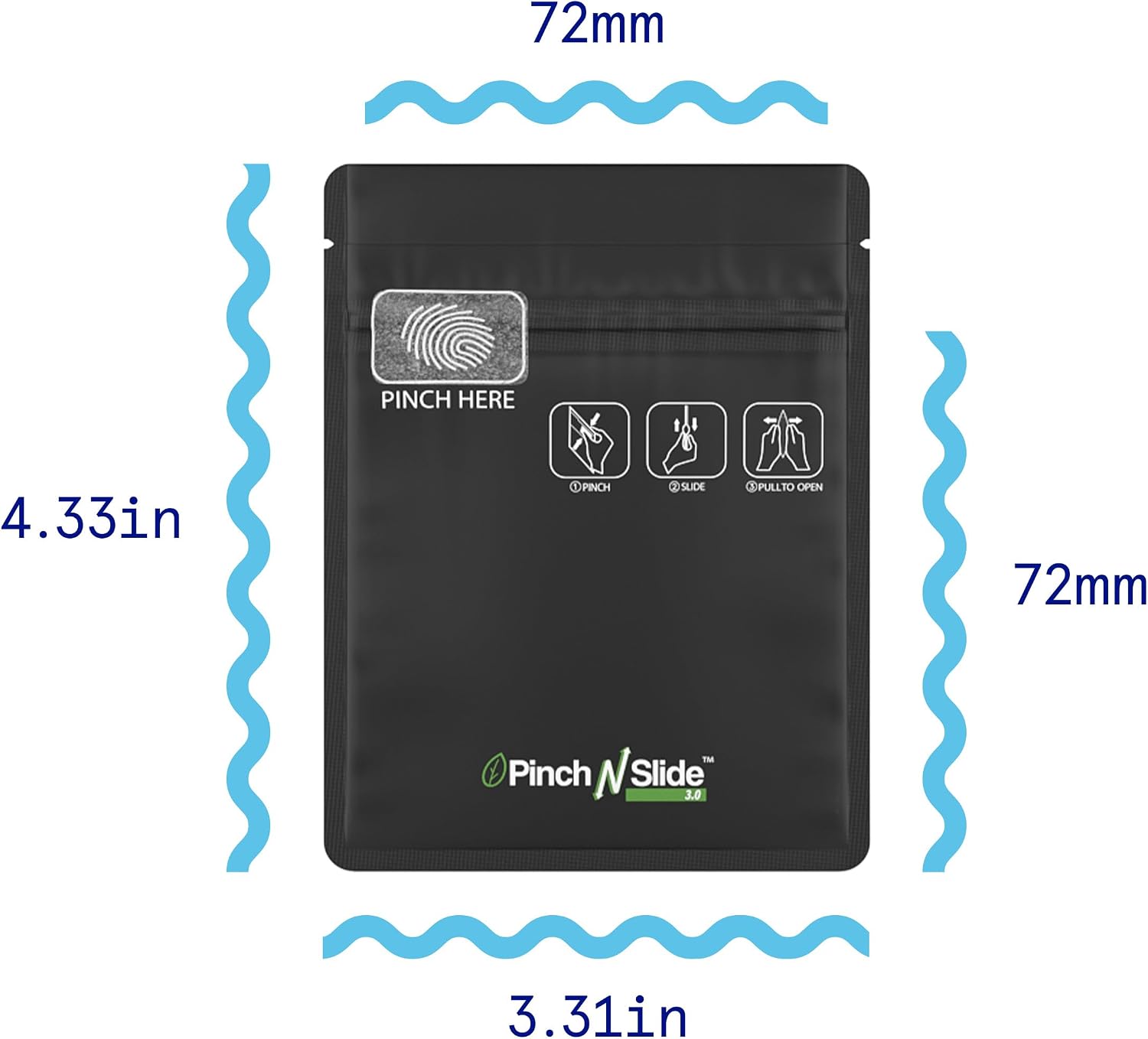 250 Pcs - 3.4 Inch x 4.4 Inch Pinch N Slide 3.0 Matte Black PCR Smell Proof Mylar Bags – Child Resistant & Tamper Evident - 1 Gram