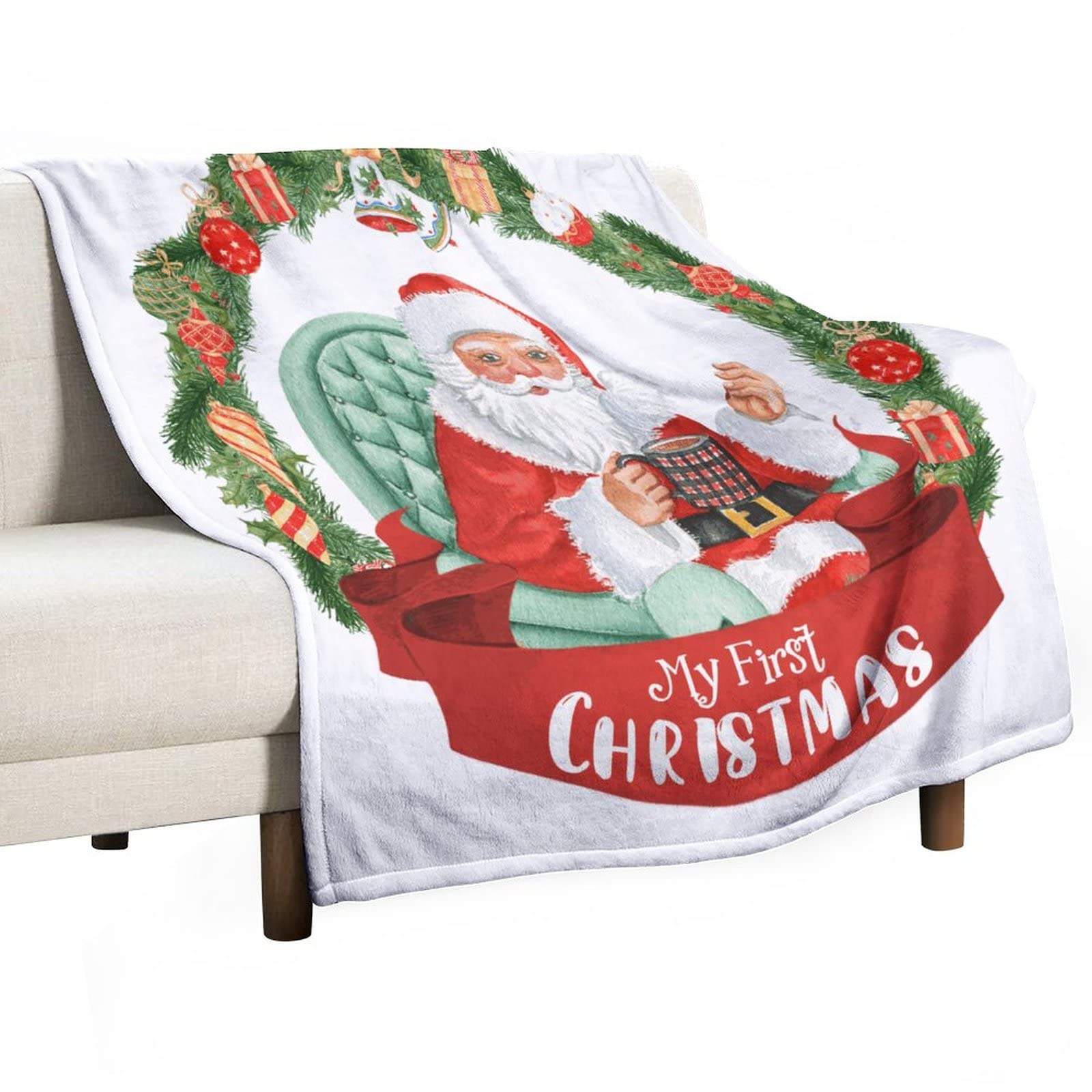 Couverture chaude et douce en peluche motif My First Christmas 130 x 150 cm