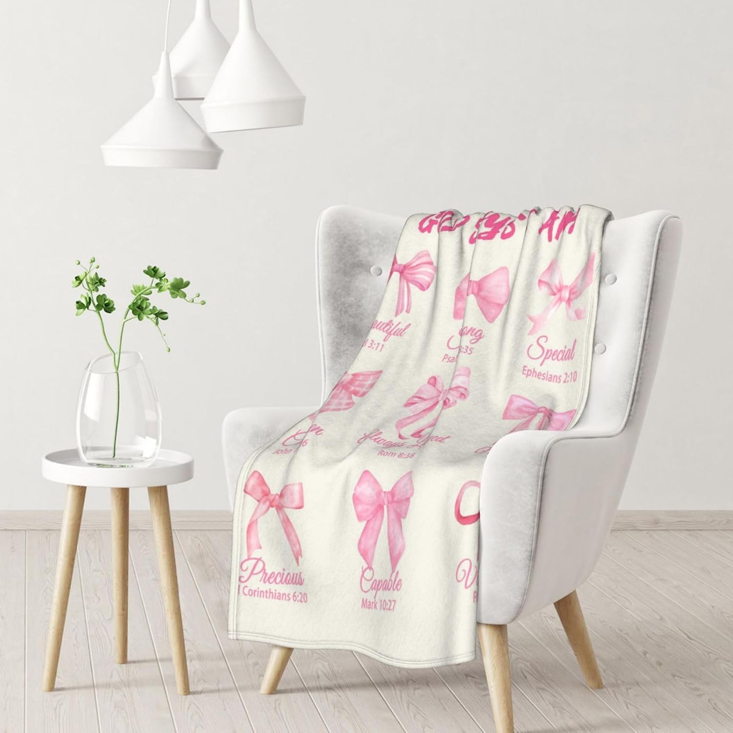 Christian Gifts Pink Bow Blanket God Says I Am Spiritual Religious Gifts for Women Girls Birthday, Mothers Day Christmas Valentines (Beige, 50x60 Inch, Bow English) - Image 6