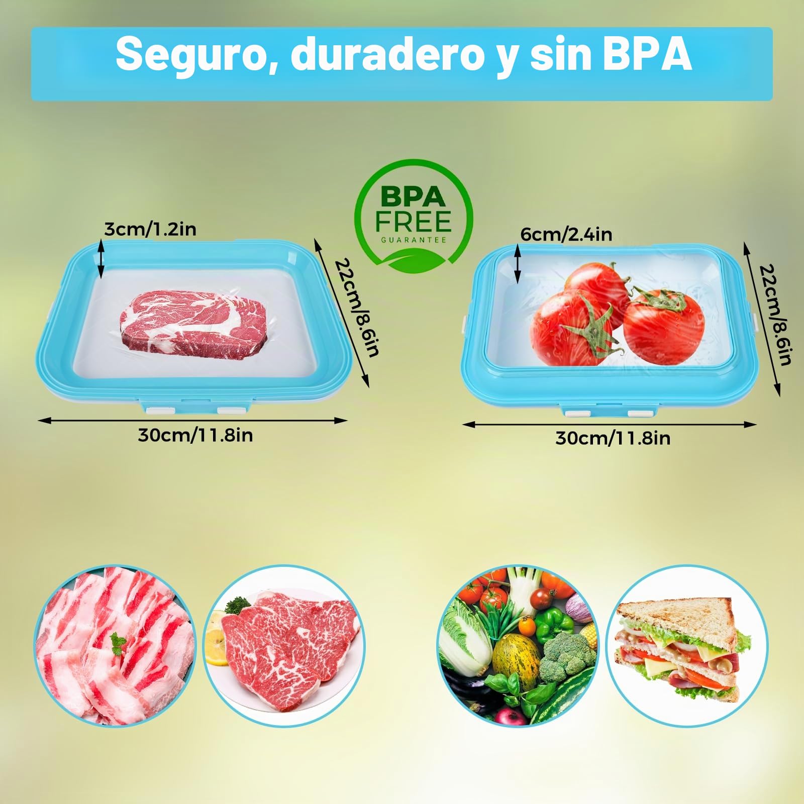 BigKing 3 recipientes herméticos para alimentos de plástico, gran capacidad, con tapa transparente de doble uso, almacenamiento para clasificación de filetes, frutas y verduras de nevera