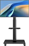 Universal Mobile TV Stand avec roues – Cartouche de roulement à double niveau pour poids lourds 27 à 65 Télévisions de pouce (LCD/LED/OLED), Appui 88lbs & VESA 400x400mm, Idéal pour le salon, salle de gym, bureau noir
