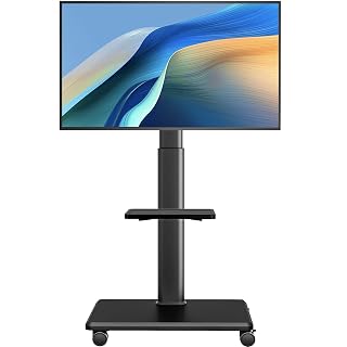 Universal Mobile TV Stand with Wheels – Heavy-Duty Double Tier Rolling Cart for 27 to 65 Inch TVs (LCD/LED/OLED), Supports 88lbs & VESA 400x400mm, Ideal for Living Room, Gym, Office Black - Amazon product rated Grade A
