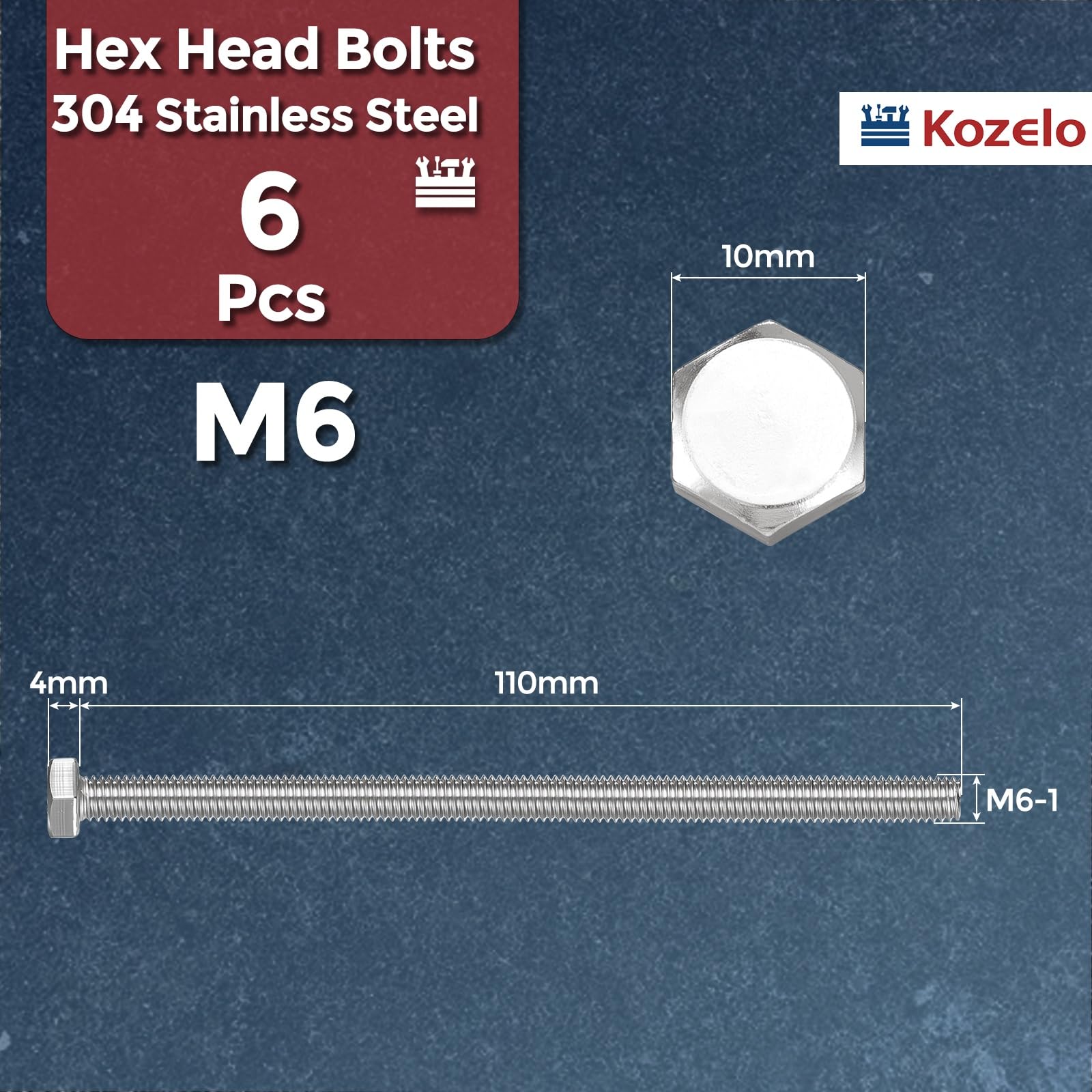 Kozelo 6 Pcs Hex Head Screws Bolts - Image 2