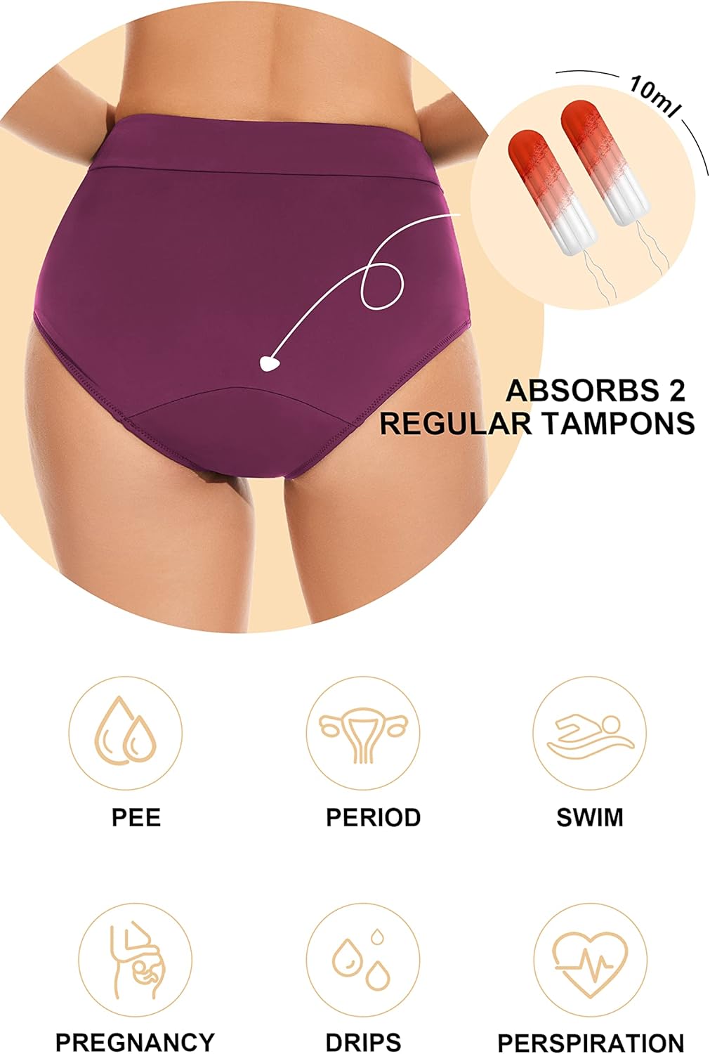 OVRUNS Period Swimwear Leakproof Bikini Brief Bottoms Waterproof Menstrual Swim Bottoms for Teens, Girls, Women - Image 2