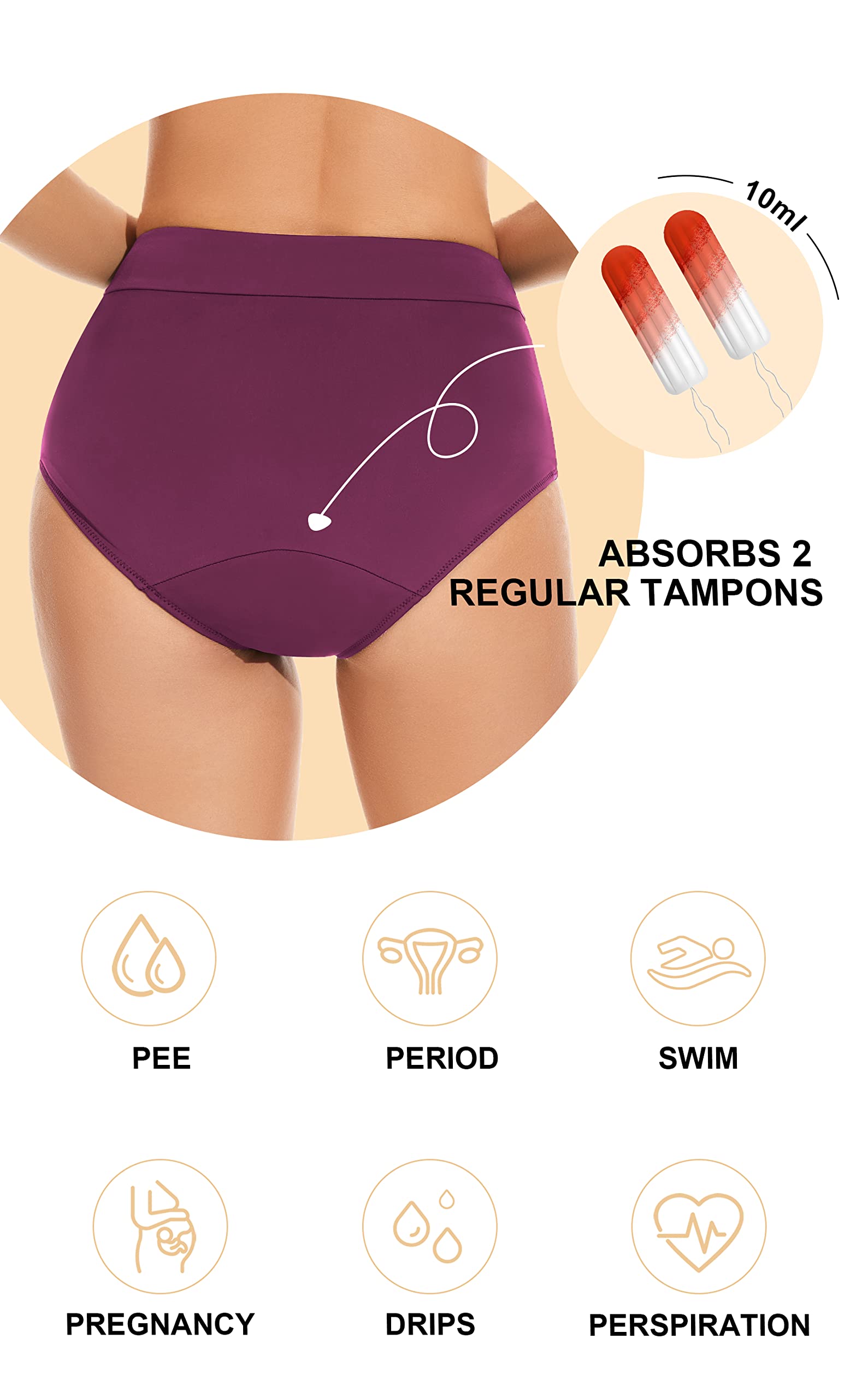 OVRUNS Costumi da Bagno per Il Periodo mestruale a Prova di infiltrazione Bikini Bottoms