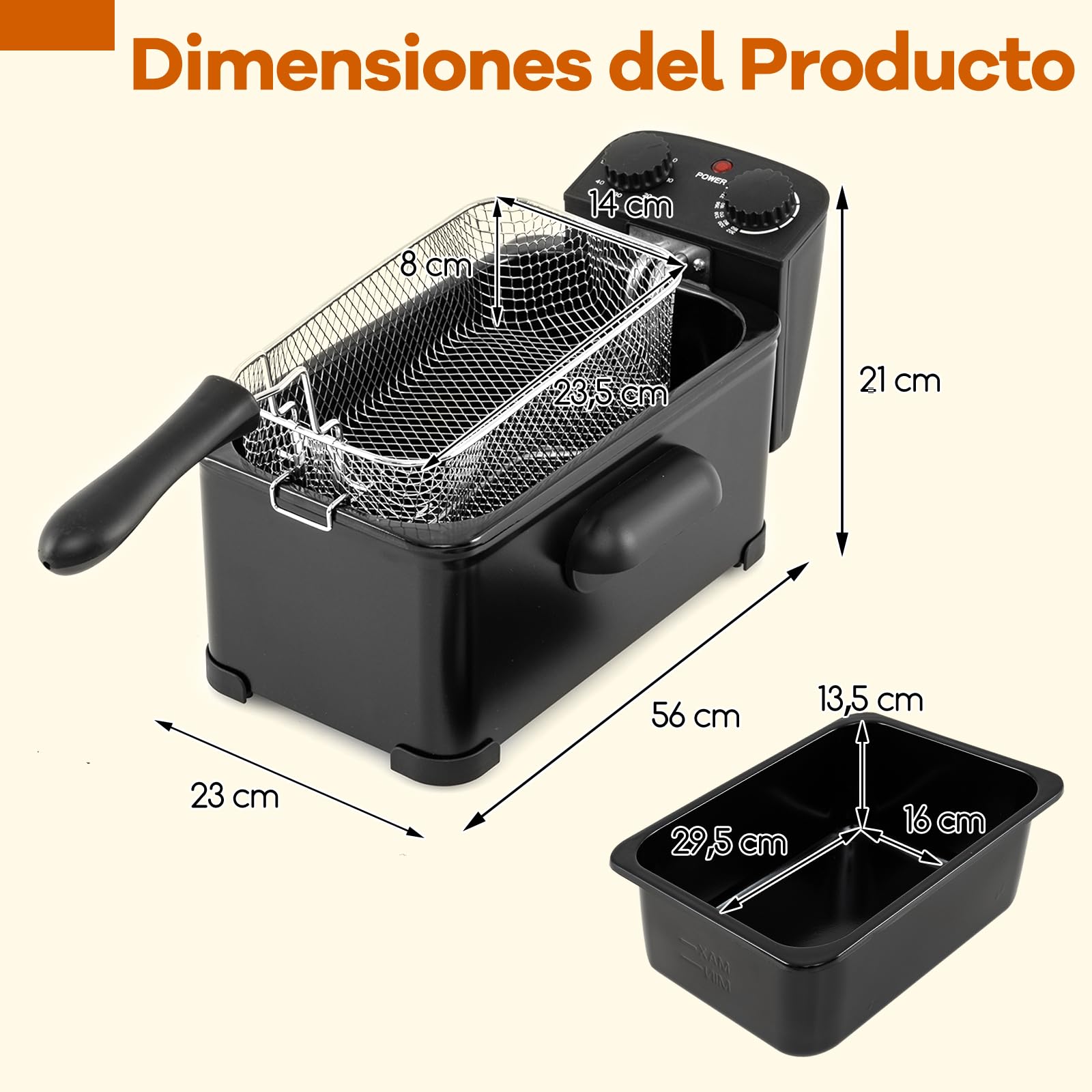COSTWAY Freidora Aceite 3L, 2000W, Freidora Eléctrica, Tapa con Ventana de Visualización, Temperatura Ajustables hasta 190 °C, Cesta de Acero Inoxidable y Tapa con Filtro Anti-Olores