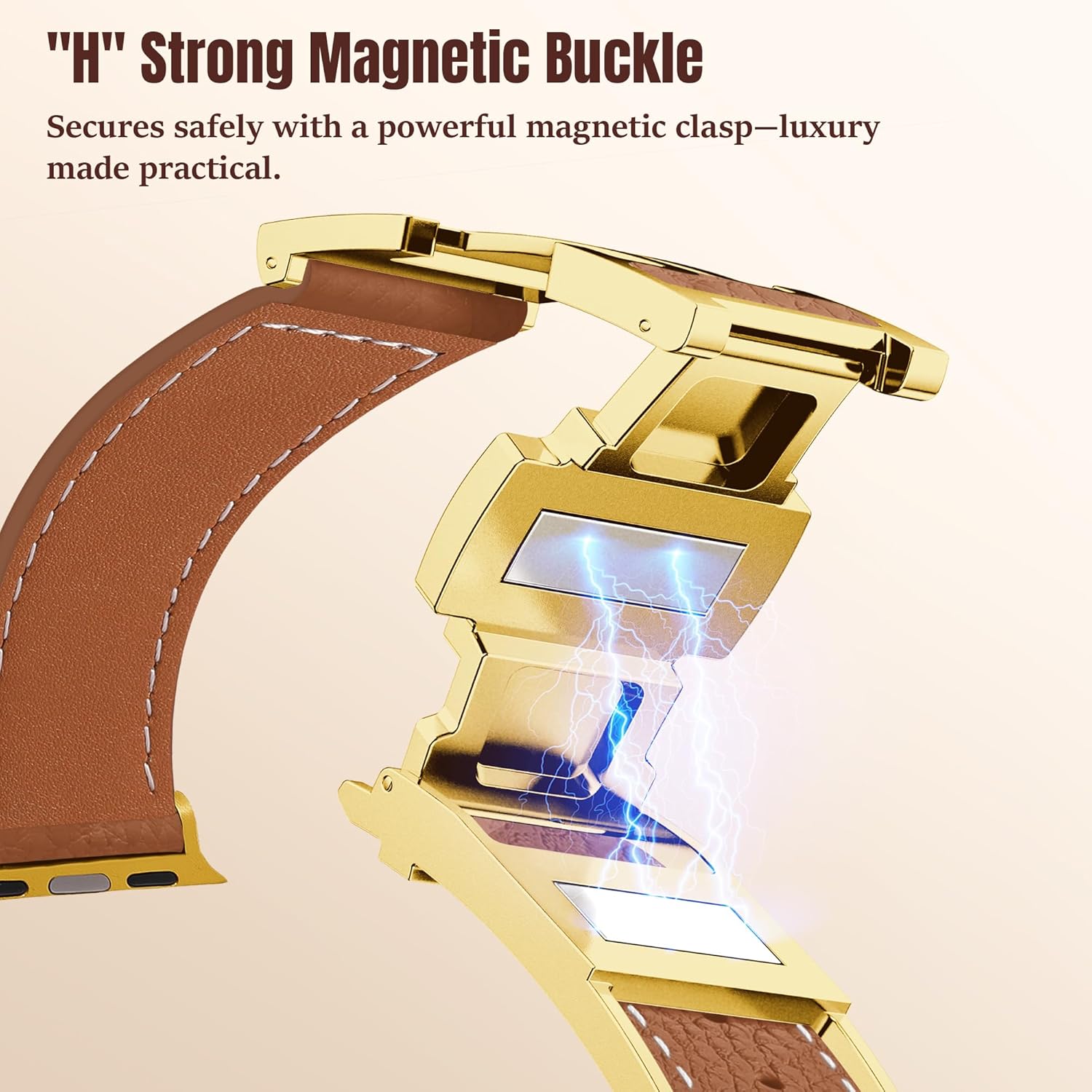 Charlam Leather Magnetic Watch Band, Compatible with Apple Watch Bands 40mm 38mm 41mm 42mm 44mm 45mm 46mm 49mm Women Men, Top Grain Leather Designer Strap for iWatch Series 11/10/9/8/7/6-1/Ultra 3/SE3 - Image 3