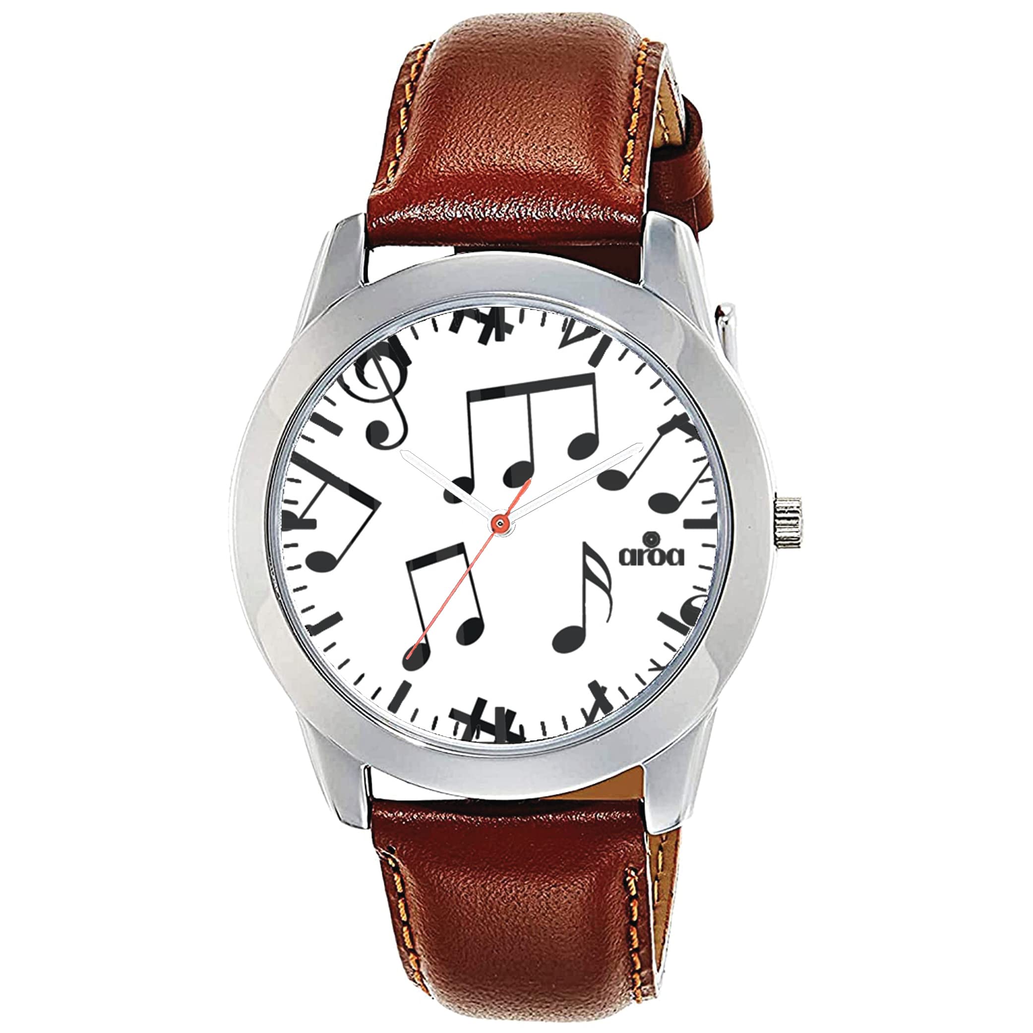 AROAWatch New Watch for Music Notes Seamless Steel Metal Type Analog Brown Strap Watch Violet Dial for Men Stylish Watch for Boys