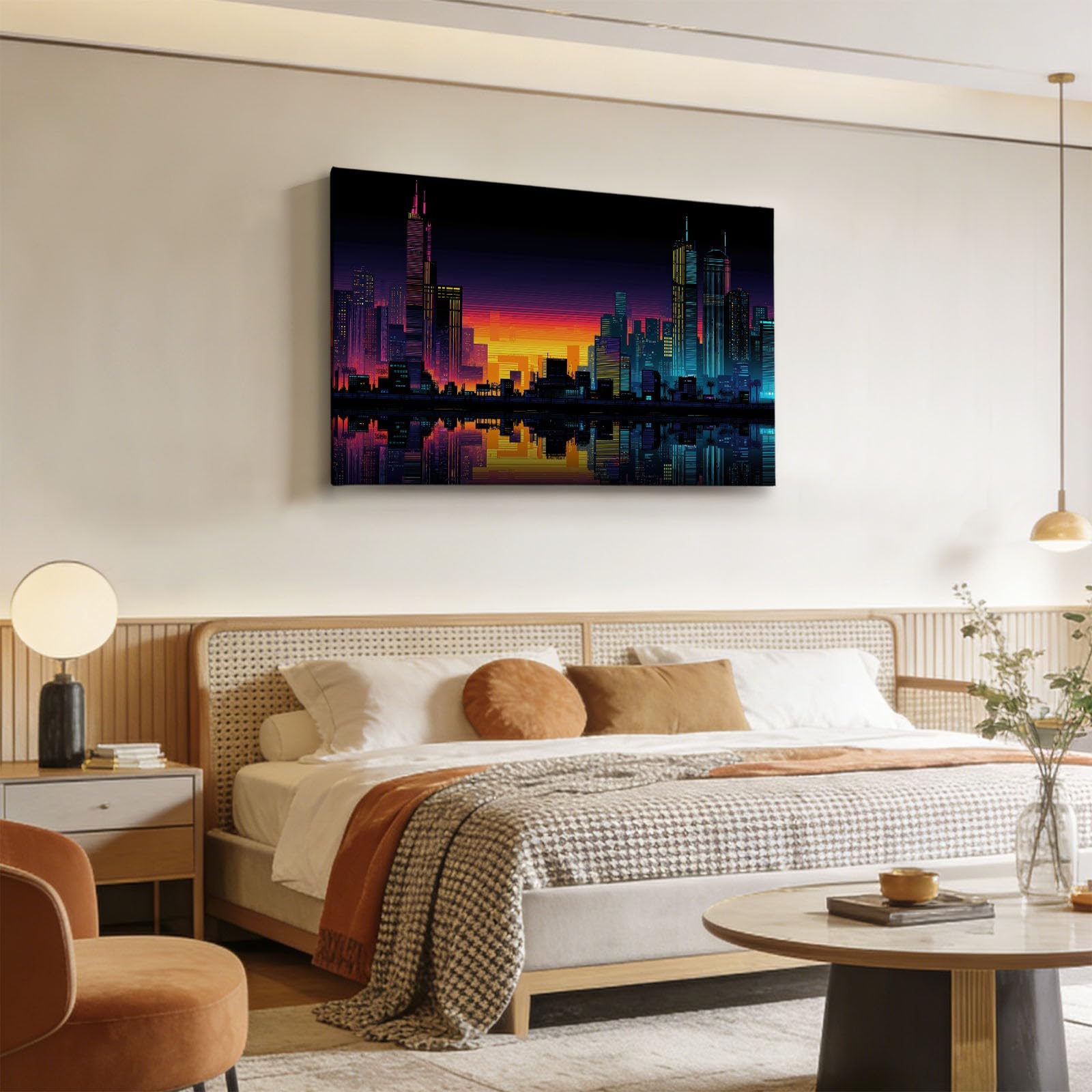Grand Tableau sur Toile Encadré Gaming Cyber Ville, Photo Peinture Décoration Murale XXL – Affiches Art Moderne Salon Chambre Maison 90x60 cm