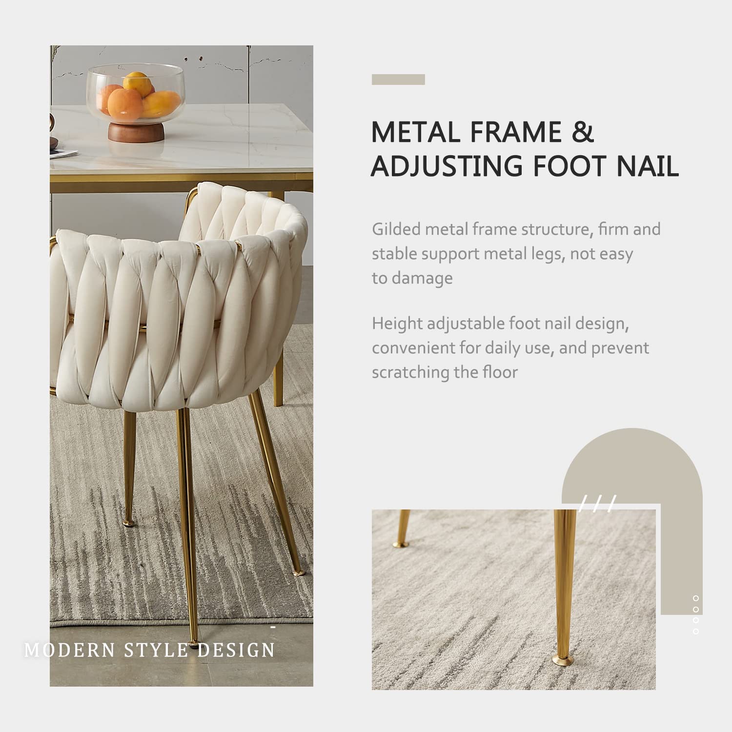 Bei Chaises de salle à manger en velours – Chaises modernes avec pieds en métal, tapissées pour salle à manger, cuisine, salon et décoration Vani
