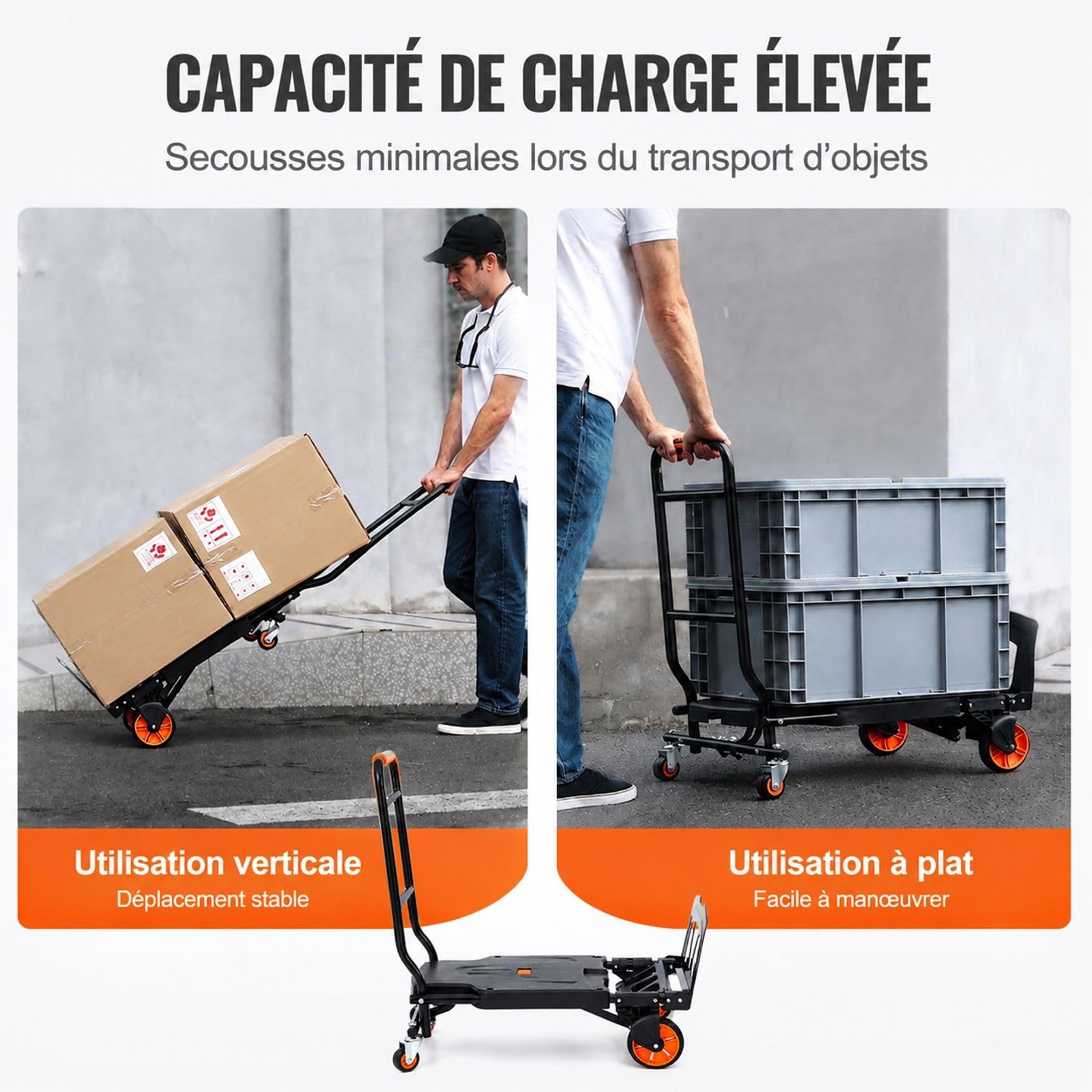 2 in 1 klappbare Sackkarre aus Aluminiumlegierung und Kohlenstoffstahl, Transportkarre mit Plattformwagen für Lade- und Transportaufgaben