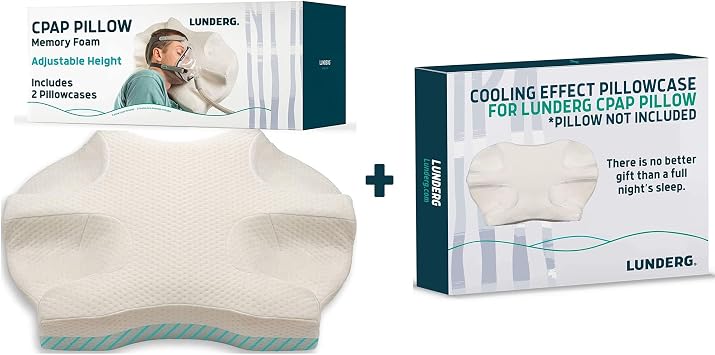 Lunderg CPAP Pillow with Extra Cooling Effect Pillowcase - Includes 3 Pillowcases - Adjustable Memory Foam Pillow for Sleeping on Any Position - Reduce Air Leaks & Mask Pressure for a Better Sleep