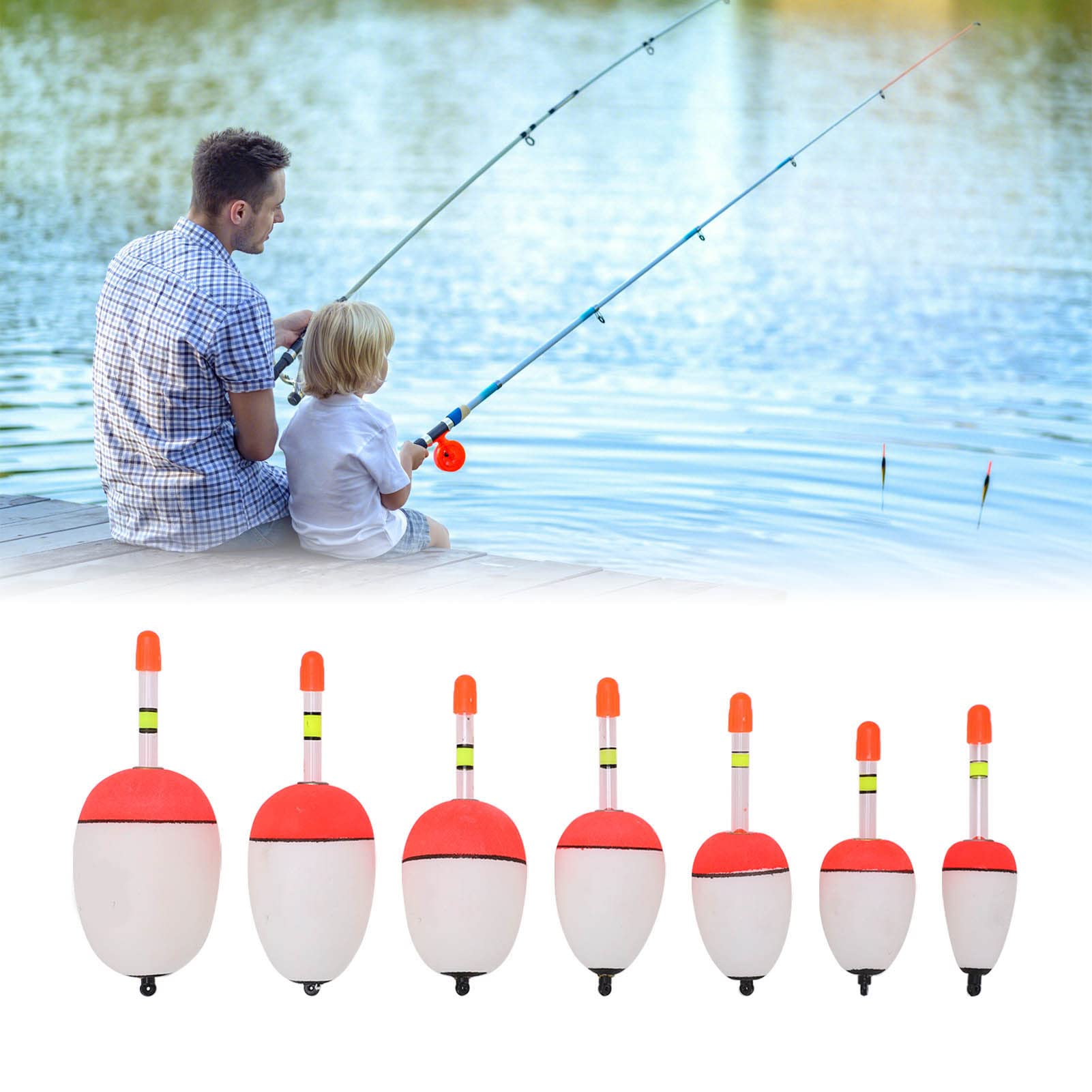HERCHR Lot 5 Flotteurs De Pêche Lumineux – EVA, 6 Poids (10-60g), Pour Nuit, Mer Et Lac