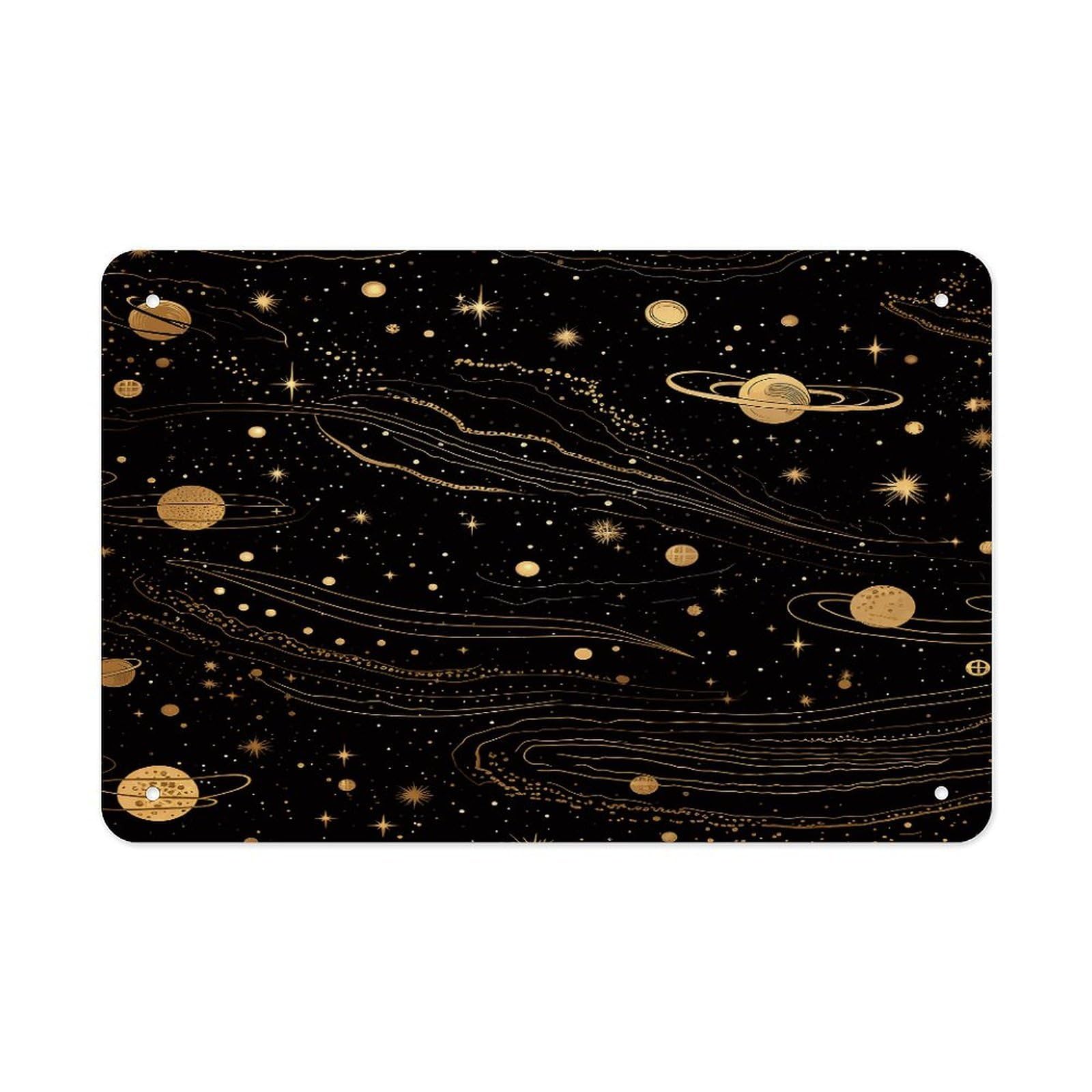 Fekiloot Style Gold And Silver Space Themed Metal Signs Wall Art Tin Sign