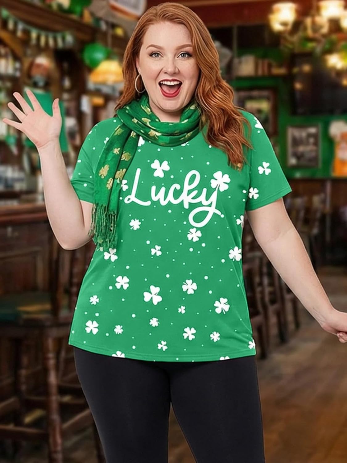 Plus Size St Patricks Day Shirt Women Lucky Shamrock Printed T-Shirt Irish Green Crewneck Graphic Short Sleeve Tops - Image 2
