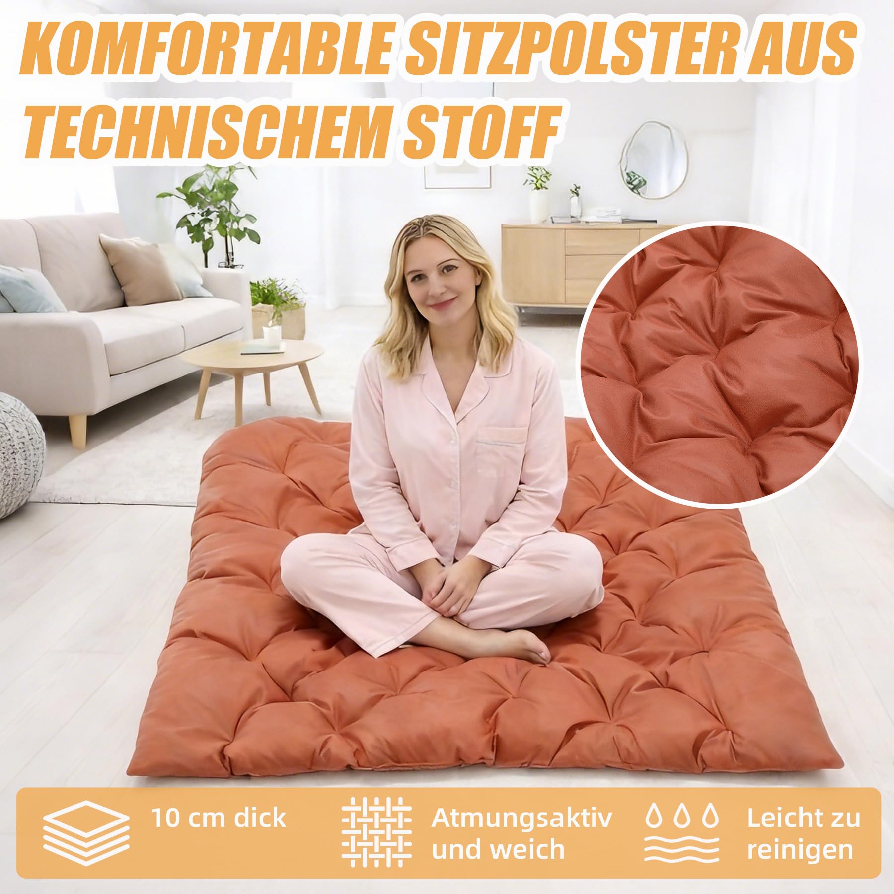 Schaukelstuhl Oversized,relaxsessel mit dickem Kissen & Metallrahmen,Schwingsessel schaukelstuhl Relaxstuhl, schaukelsessel bis 240 kg belastbar für Wohnzimmer Schlafzimmer Babyzimmer,Orange