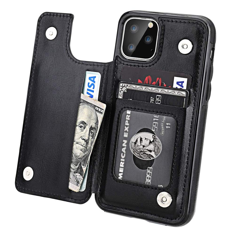 MIDOLA Wallet Case for iPhone 11 with Card Holder Cover Flip Cell Phone Money Clip Premium PU Leather Kickstand Card Slots Double Magnetic Shockproof Slim Protective Purse iPhone11 6.1 Inch Black