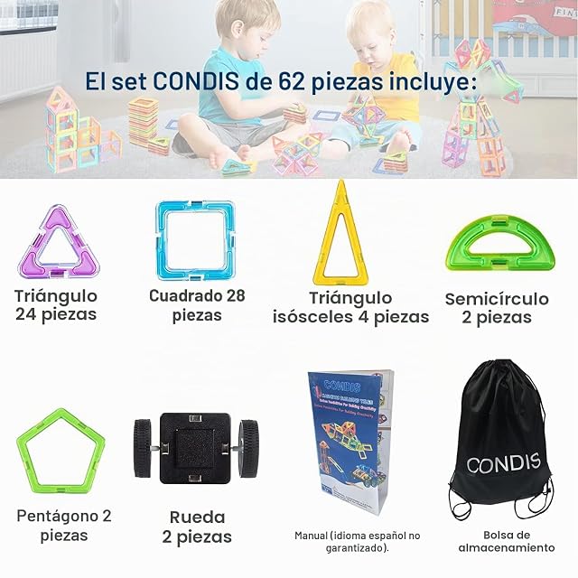 Foto 6 de 8 de Condis 62 Piezas Bloques de Construcción Magnéticos para Niños
