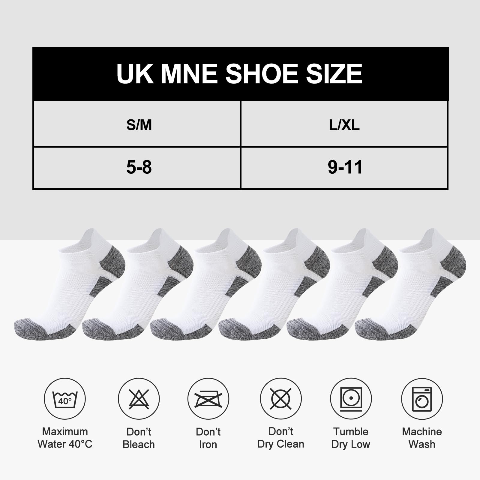 SockWaddles Trainer Socks for Men, 6 Pairs Cushioned Cotton Ankle Socks with Arch Support for Running, Walking, Hiking, Cycling, Breathable Anti-Blister — view 9