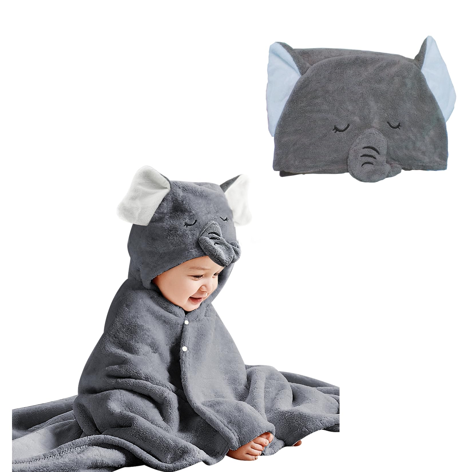 IFaryMes Toddler Bath Towel Baby Towels with Hood 27.5"X55" Ultra Absorbent Soft Bathrobe Blanket Kids Shower Towel for Girls and Boys(Gray Elephant)