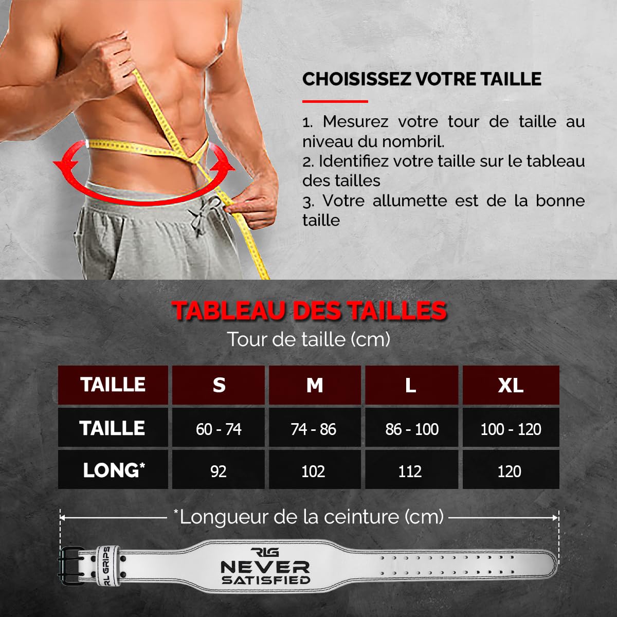 RL Grips - Ceinture de Musculation en Cuir pour Haltérophilie - Soutien Lombaire Musculation Homme Femme - Ceinture Powerlifting Fitness Force